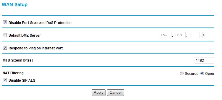 disable port scan and dos protection