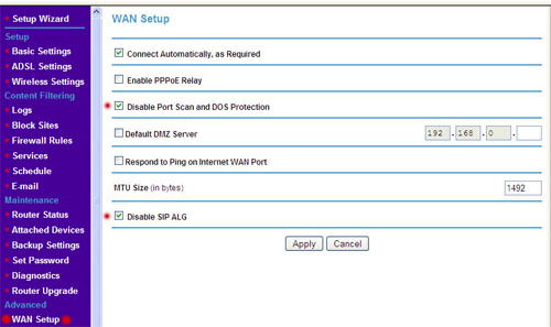 disable port scan and dos protection